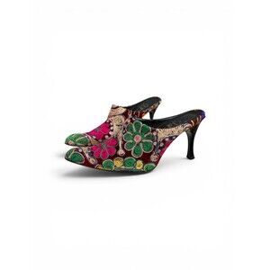 SABO Italy Vintage Suzani Embroidered Heeled Mules Multicolored EU 40, US 9